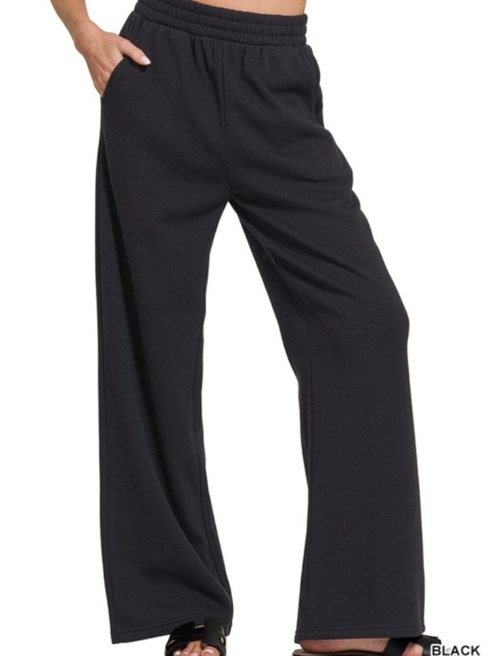Forever Fleece Wide Leg Pants | Black Wide Leg Fleece Pants with Pockets